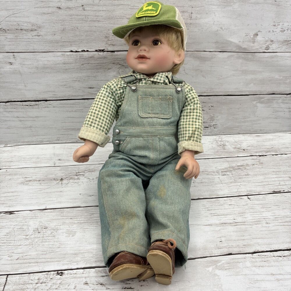 John Deere Porcelain Doll Collection JOHNNY Green Shirt Hat Coveralls